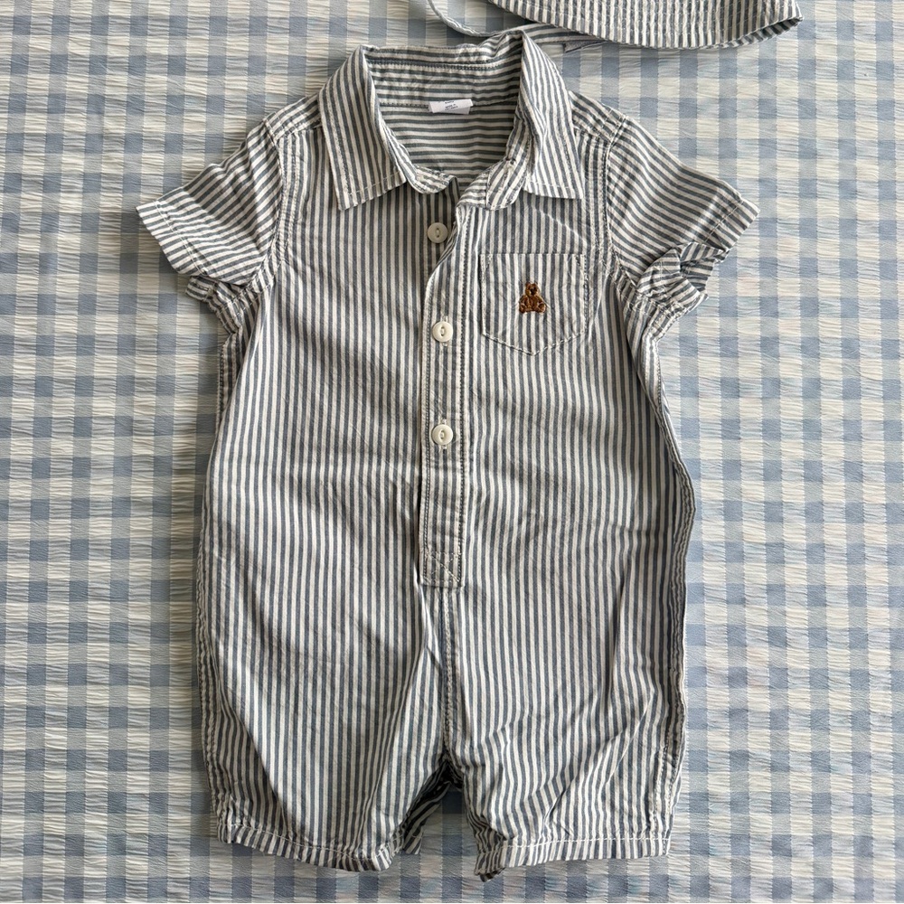 GAP Baby Striped Romper with Matching Hat
